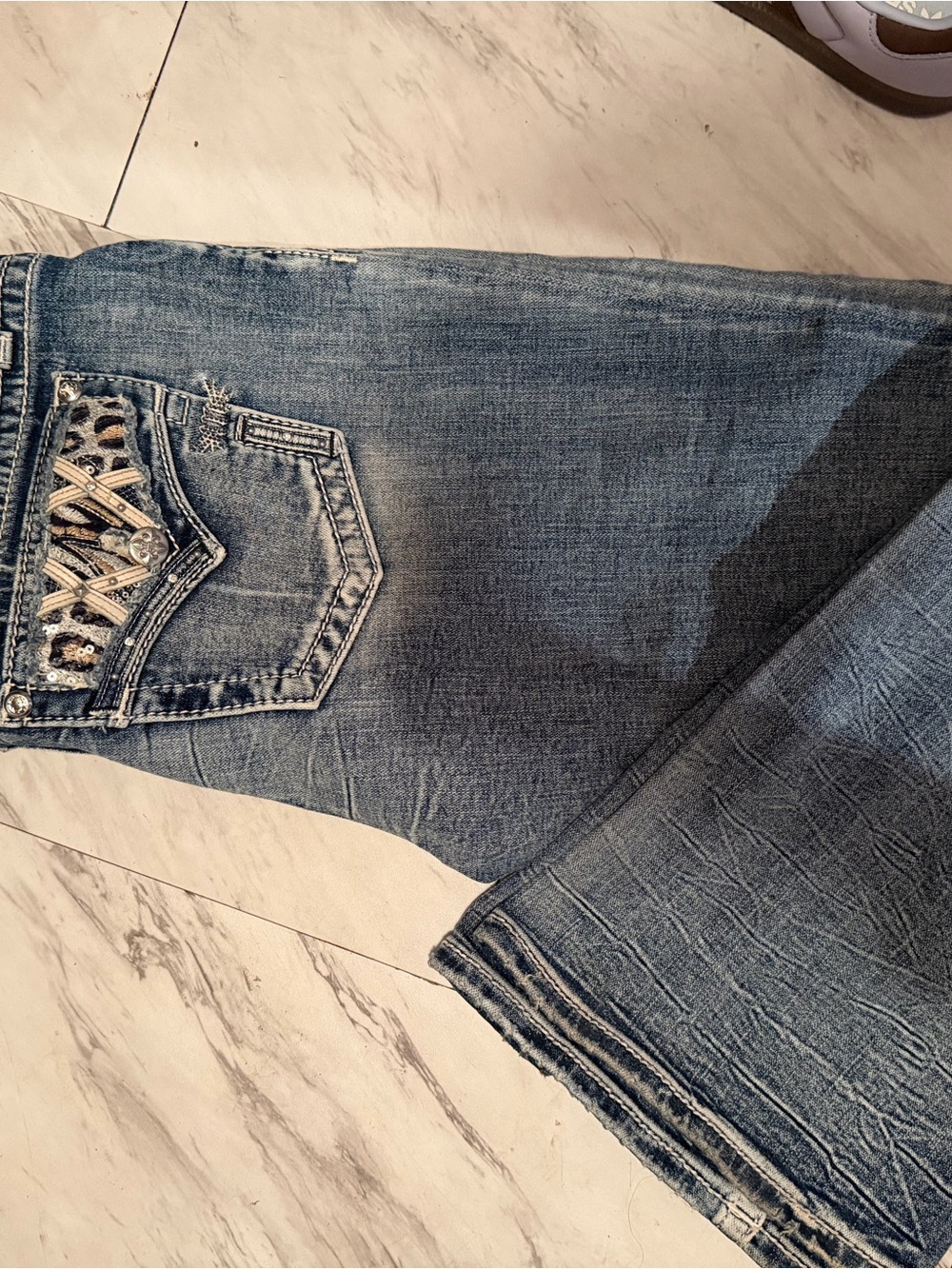 Miss Me Blue Boot Cut Jeans with Embellished Back Pocket